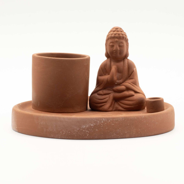 Plateau d'Encens Bouddha Céramique Terre Cuite | Porte-Encens Méditation