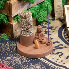 Plateau d'Encens Bouddha Céramique Terre Cuite | Porte-Encens Méditation