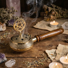 Encensoir Pentagramme Laiton et Bois | Brûleur Encens Traditionnel