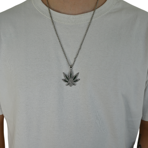 Collier Pendentif Feuille de Cannabis Argent