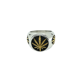 Bague Chevalière Cannabis Argent et Or