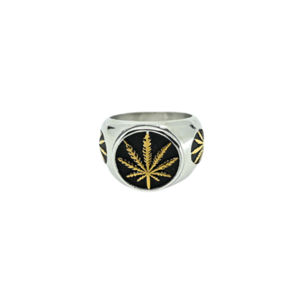Bague Chevalière Cannabis Argent et Or