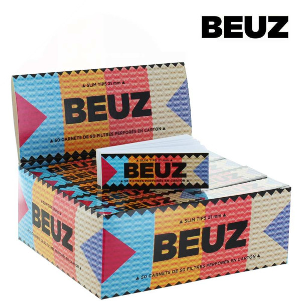 Boîte 50 Carnets Filtres Slim Tips Carton Blanc BEUZ