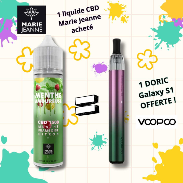 Pack E-liquide CBD Menthe Amoureuse Marie Jeanne + Doric Galaxy S1 Offerte (2500mg)