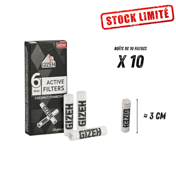 Filtre Gizeh Charbon Actif Coco 6mm - Boîte de 10 Filtres