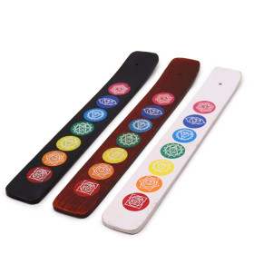 Porte-Encens Chakra Bois Manguier 26cm | 7 Chakras Colorés | Spiritualité