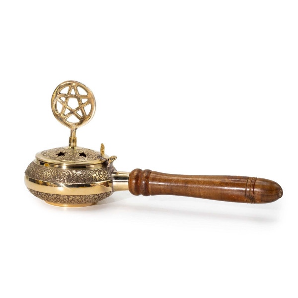 Encensoir Pentagramme Laiton et Bois | Brûleur Encens Traditionnel