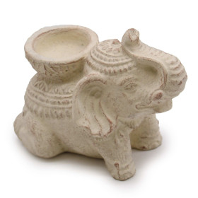 Porte-Encens Éléphant Béton Crème 14cm | Brûleur Encens et Bougie