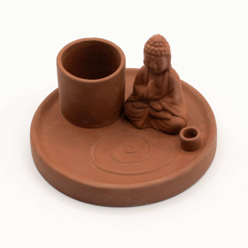 Plateau d'Encens Bouddha Céramique Terre Cuite | Porte-Encens Méditation