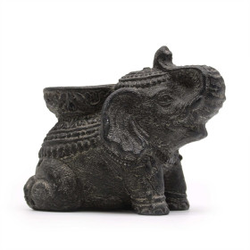 Porte-Encens Éléphant Noir Antique en Béton 14cm | Brûleur d'Encens Décoratif
