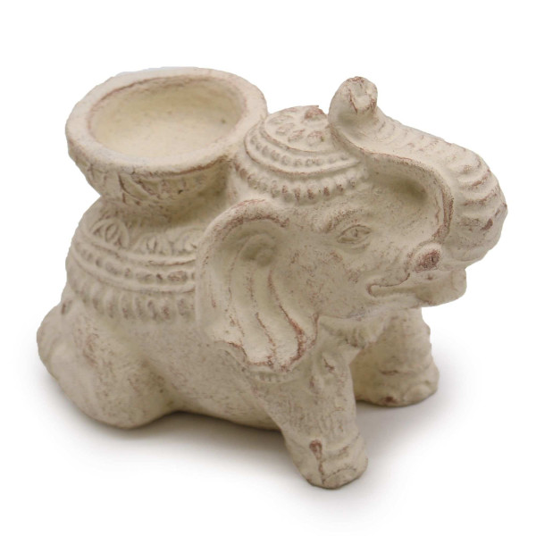Porte-Encens Éléphant Béton Crème 14cm | Brûleur Encens et Bougie