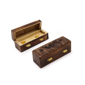 Boîte Encens Cônes Bois Manguier 15cm | Porte-Encens Artisanal Indien