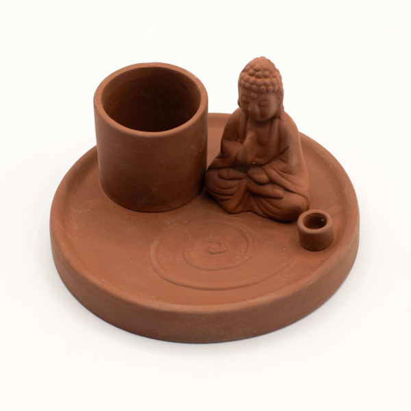 Plateau d'Encens Bouddha Céramique Terre Cuite | Porte-Encens Méditation