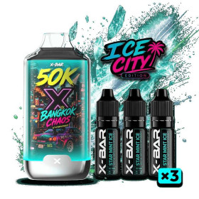 Kit X-BAR 50K Ice City – Bangkok Chaos + 3 e-liquides 10 ml (10 mg/ml)