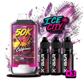 Kit X-BAR 50K Ice City California Dreams + 3 e-liquides 10 ml (10 mg/ml)