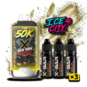 Kit X-BAR 50K Ice City New York Hustle + 3 e-liquides 10 ml (10 mg/ml)