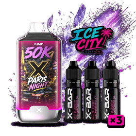 Kit Paris Night 50K Ice City X-BAR + 3 e-liquides 10 ml (10 mg/ml)
