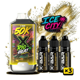 Kit X-BAR 50K Ice City Rio Heat + 3 e-liquides Triple Mango (10 mg/ml)