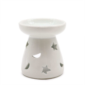 Brûleur Huile Céramique Blanc Lune Étoiles | Diffuseur Aromathérapie 5x7cm