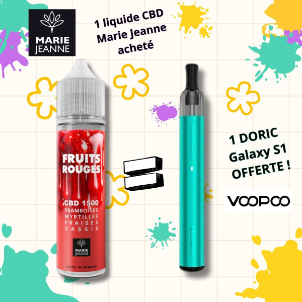 Pack E-liquide CBD Fruits Rouges Marie Jeanne + Doric Galaxy S1 Offerte (2500mg)