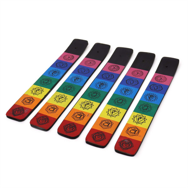 Porte-Encens 7 Chakras Coloré | Bois de Manguier 26cm | Spiritualité