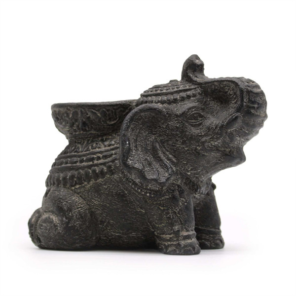 Porte-Encens Éléphant Noir Antique en Béton 14cm | Brûleur d'Encens Décoratif