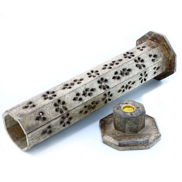 Tour à Encens Hexagonale Bois de Manguier | Porte-encens Artisanal Indien