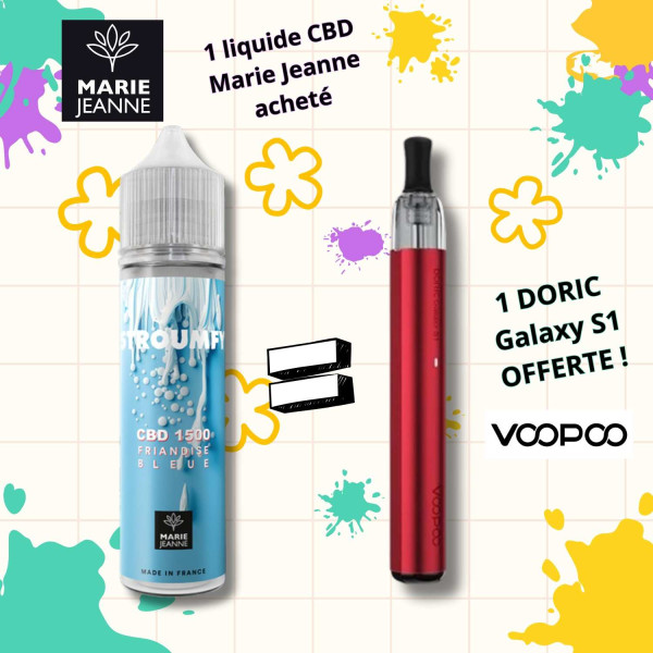 Pack E-liquide CBD Stroumfy Marie Jeanne + Doric Galaxy S1 Offerte (1500mg)