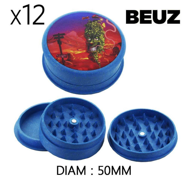Boîte de 12 Grinders en chanvre biodégradable Bleu Smiley Valley 50mm