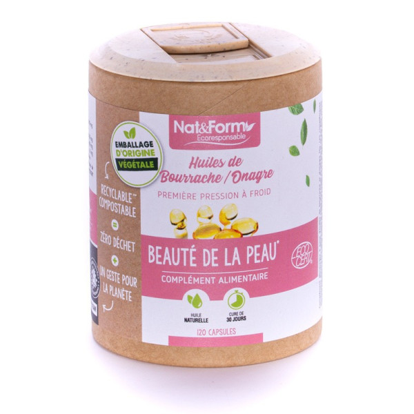 Huile de bourrache et d'onagre 120 capsules gamme écoresponsable Nat et Form BIO