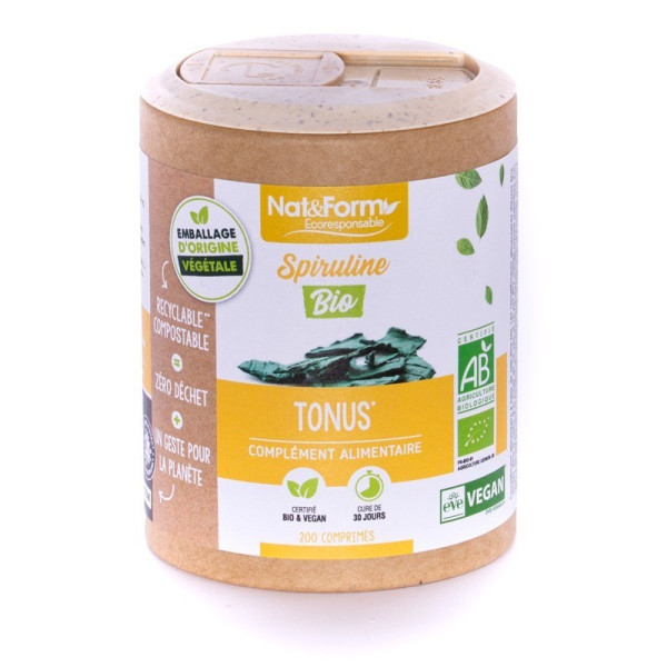 Spiruline 200 comprimés gamme écoresponsable Nat et Form BIO